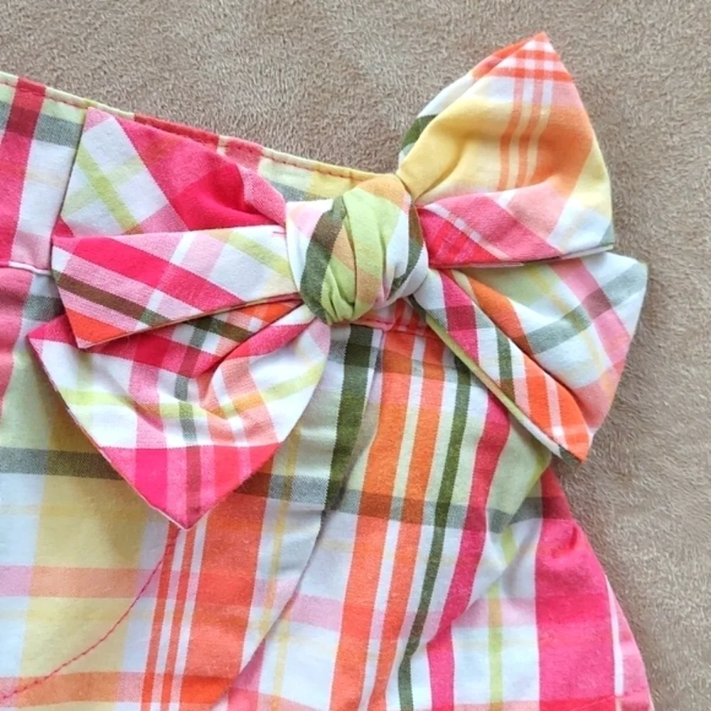 Gymboree Bow Plaid Skirt Skort - pink green beige - size 6-12 months